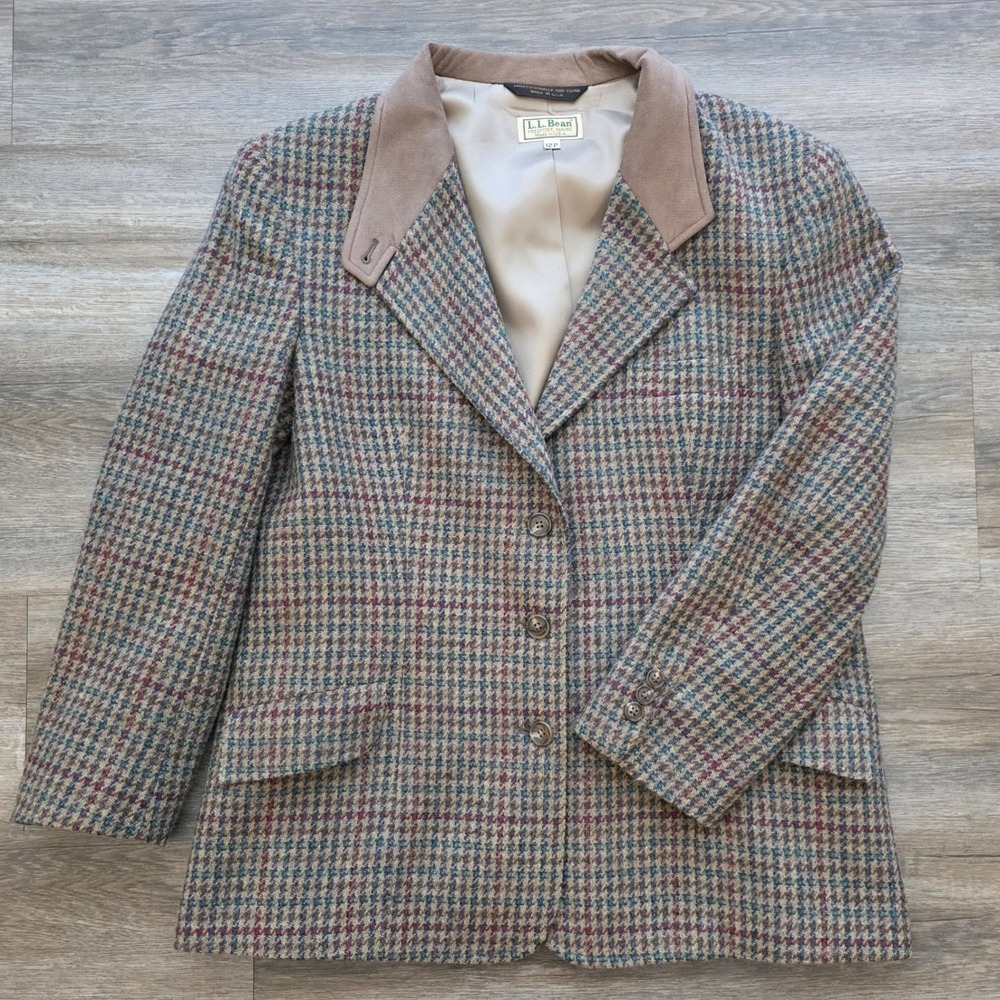 Vintage L.L. Bean Brown Multicolor Wool Blazer Women Academic 12P <3
